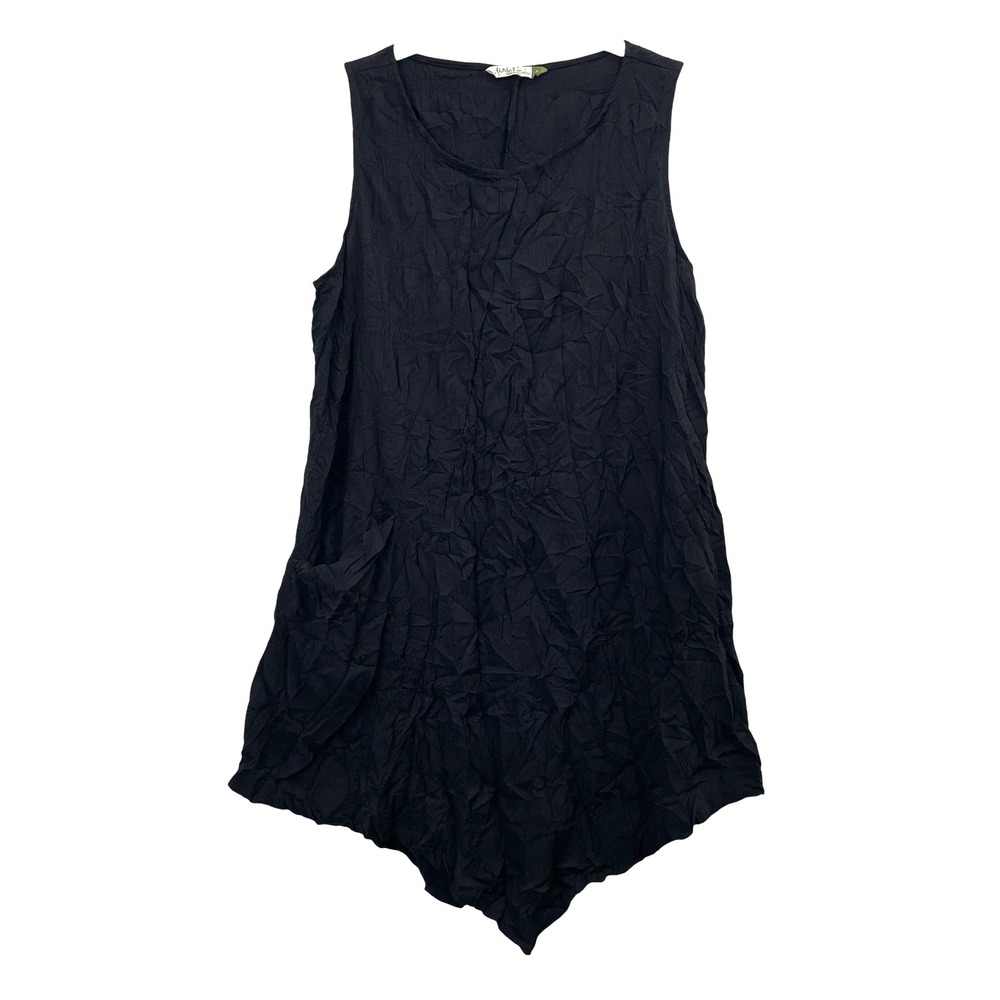 Chalet crinkle asymmetric hem sleeveless tunic top Size S‎ black lagenlook boho